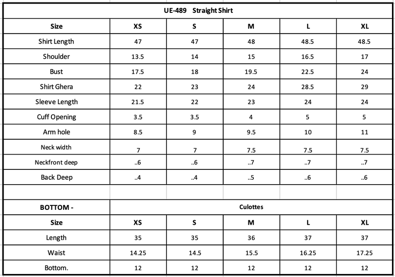 UE-489 Printed Lawn Size Chart