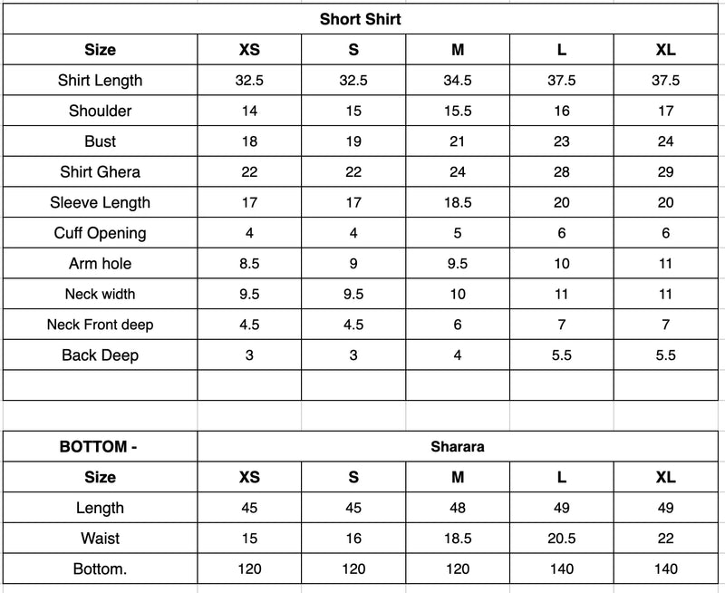 UE-295 Embroidered Net Size Chart