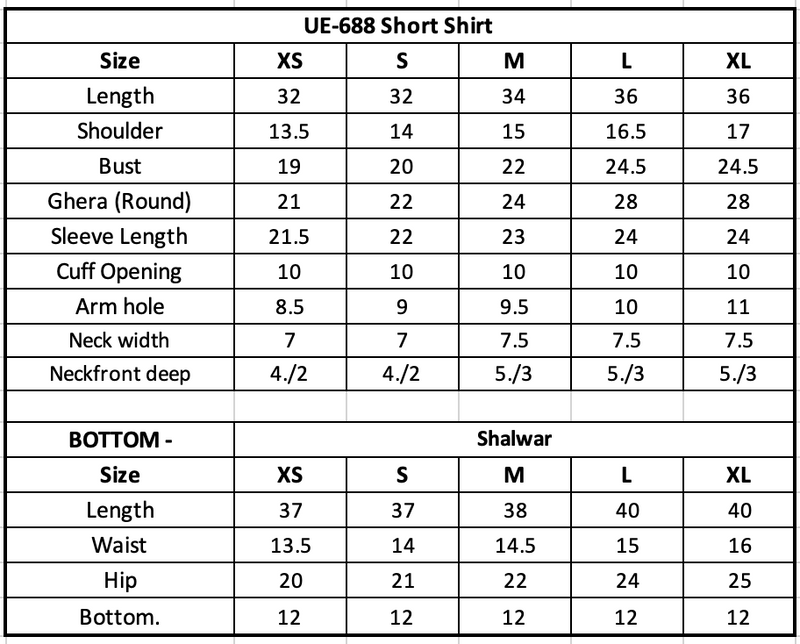 UE-688 Embroidered Lawn Size Chart
