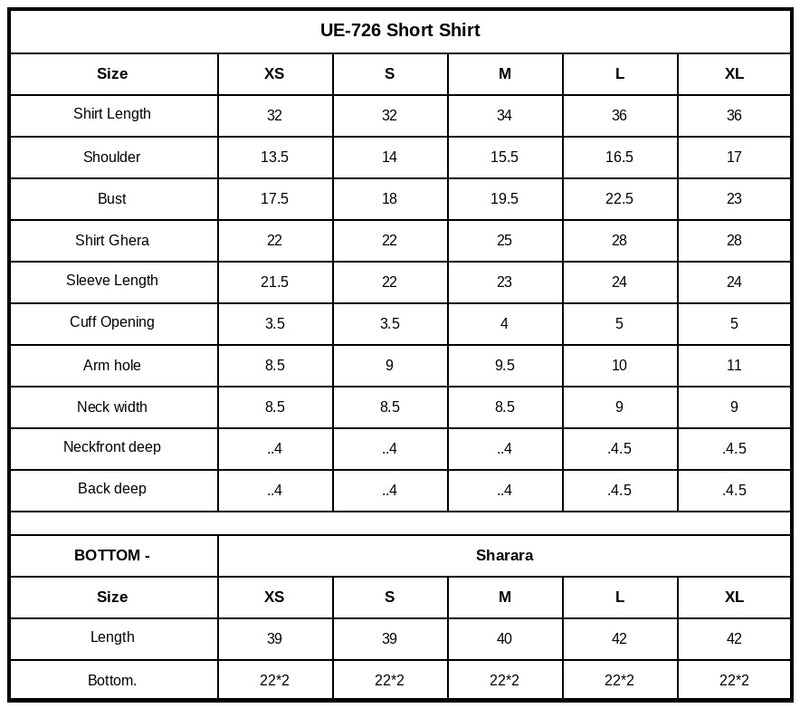UE-726 Dyed Ramen Silk Size Chart